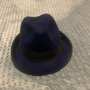 Navy blue 100% wool fedora